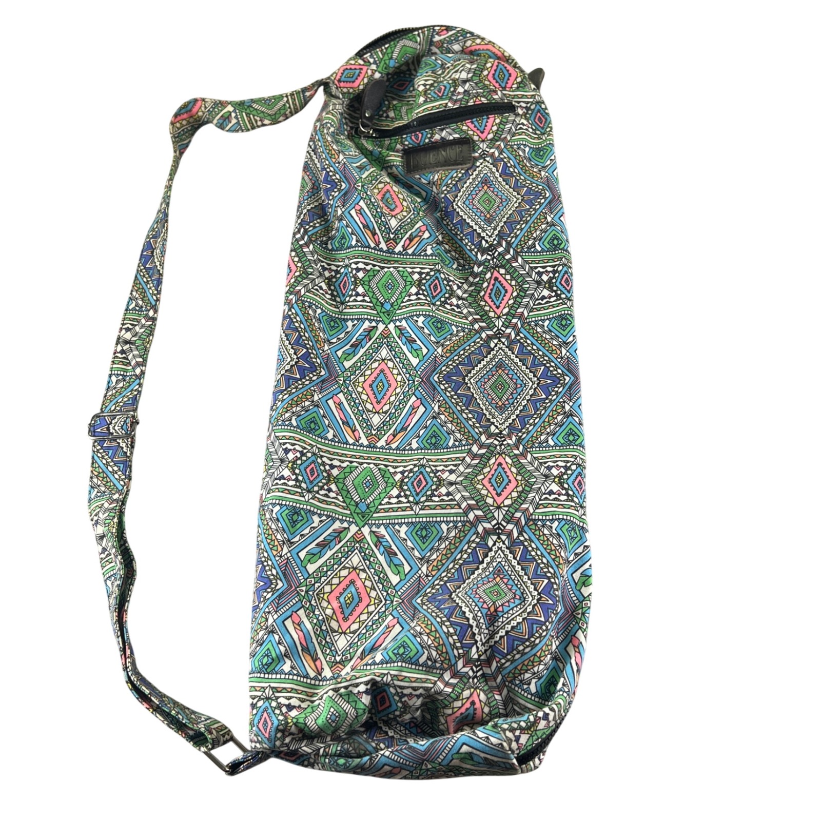 Boence Yoga Mat Bag Canvas Carrier Geometric Tribal Print Blue Green Adjustable